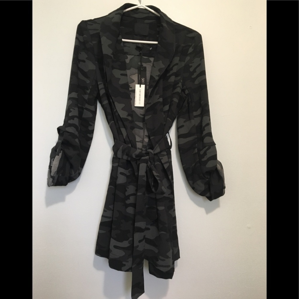 500 Maison Cinqcent Camo Open Front Belted Trench Coat